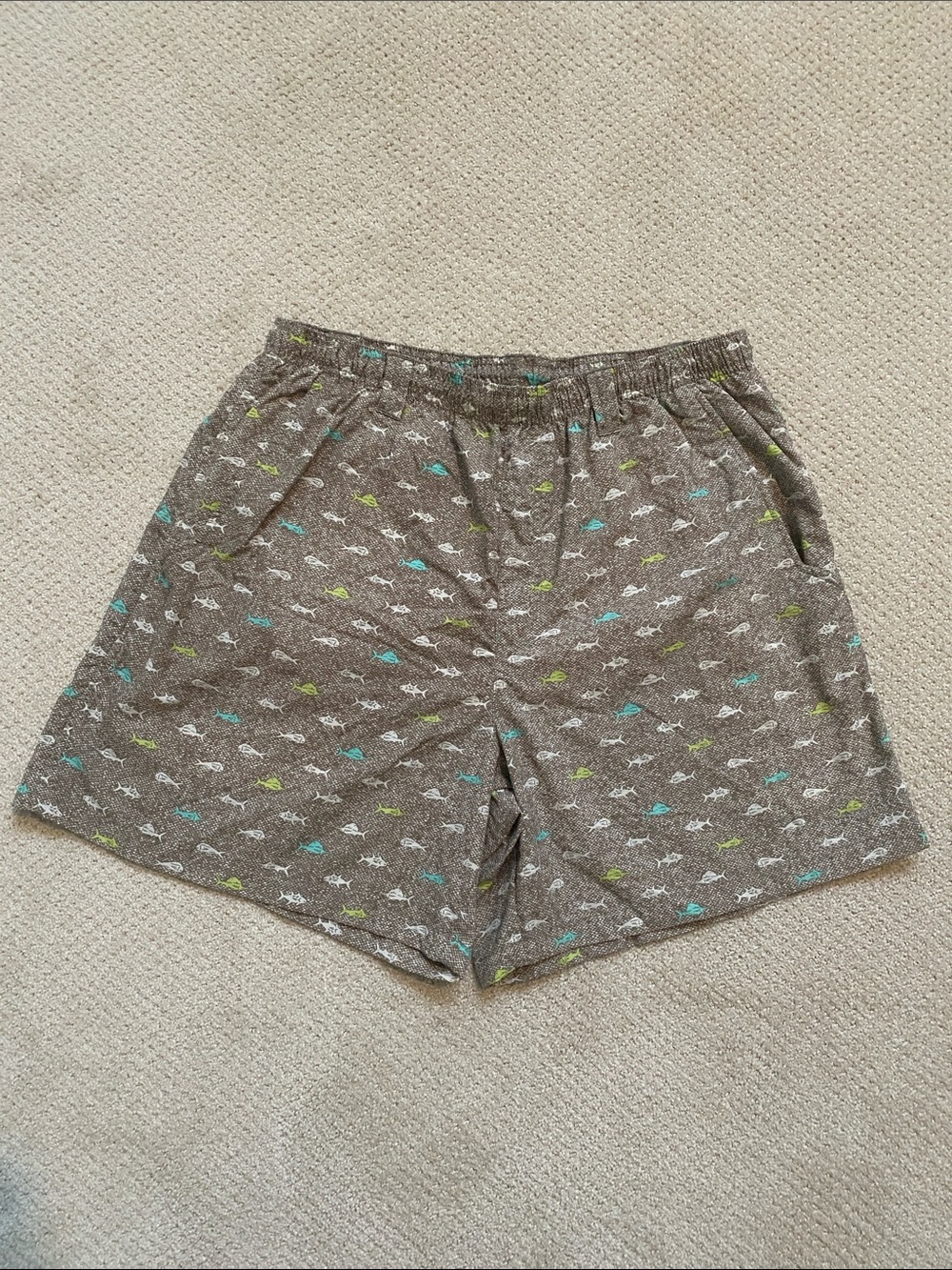 Men’s Columbia PFG Lounge, Beach or Fishing Shorts with Fish Print